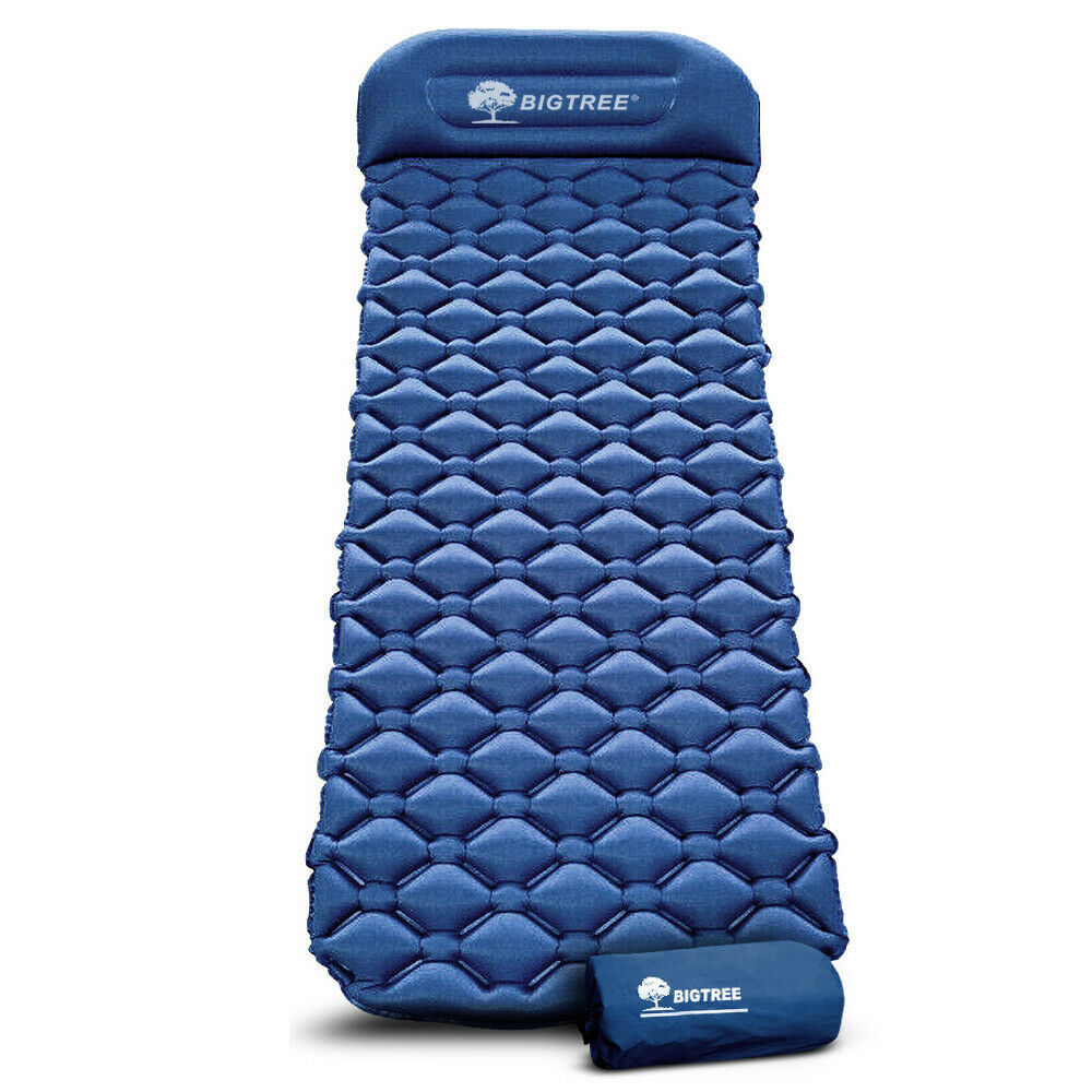 Inflatable Compact Camping Sleeping Pad Hiking Air Mattress Pillow Navy