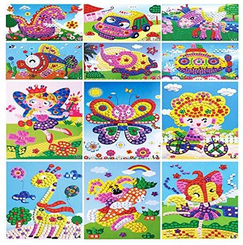 PANDA SUPERSTORE Set of 12 Funny Sticky Mosaics Pictures, Preschool Toy for Kids