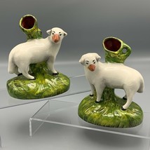 Vintage Staffordshire Pair of Sheep Mantle Spill Vases Kent Made in Engl... - $214.70