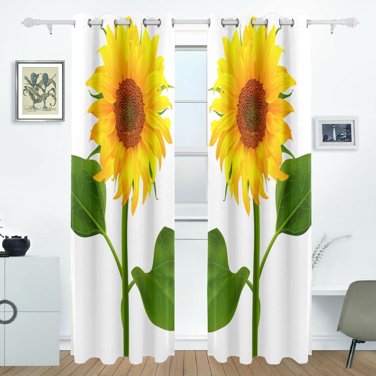 Curtain For Bedroom Sunny Beautiful Yellow Sunflower Print Youth Window ...