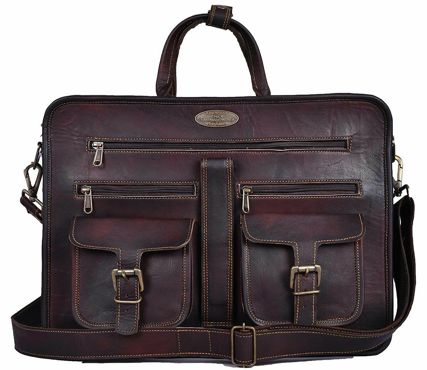 100% Pure Leather Men&#39;s Stylish Laptop Bag Brown Briefcase Satchel Handmade - Backpacks, Bags ...
