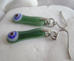 green italian millefiori glass earrings,murano glass,handmade,surgical steel - $16.00