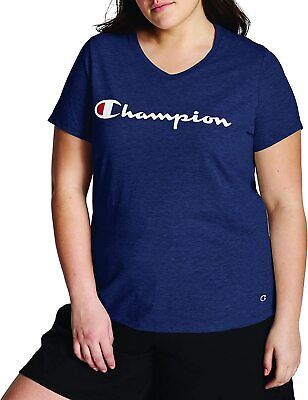 Champion IMPERIAL INDIGO HEATHER Women's Plus Size V-Neck T-Shirt, US 2X-Large