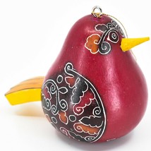 Handcrafted Carved Gourd Art Whimsical 3-D Red Songbird Ornament Made Peru