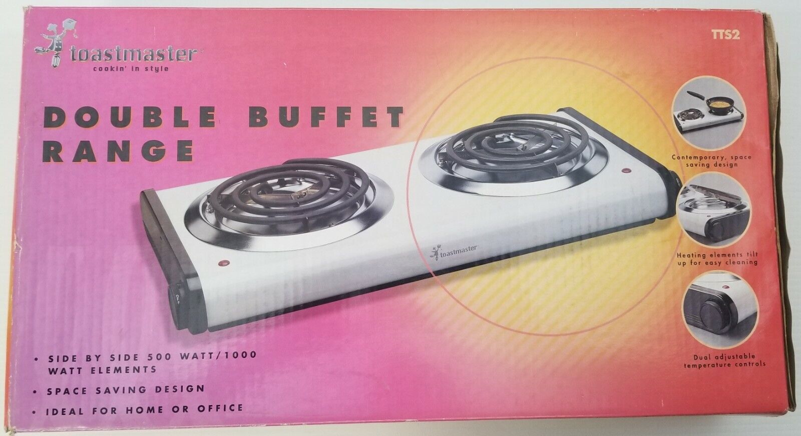 N) Toastmaster Double Buffet Range Double Burner Model TTS2 500 Watt/1000 Watt Burners & Hot