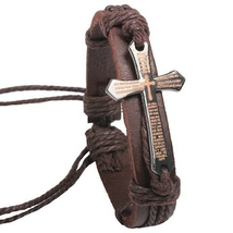 Faux leather scripture cross bracelet brown thumb200