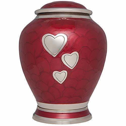 Red Cremation Urn with Three Hearts Funeral Urns for Human Ashes