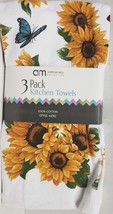 SET OF 3 SAME PRINTED TERRY TOWELS (16&quot; x 26&quot;) SUNFLOWERS &amp; BUTTERFLIES, AM - $16.82