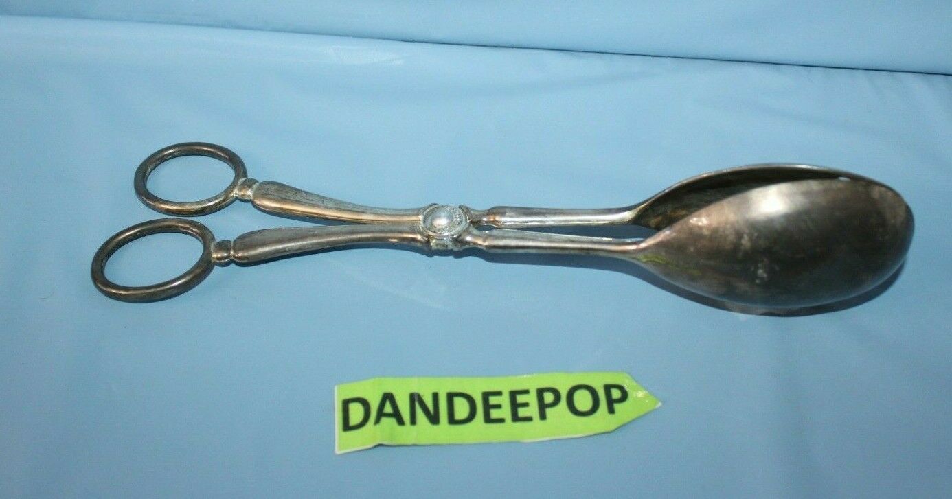 Antique EP Zinc Alloy Silver Salad Serving Tongs Utensil Hong Kong