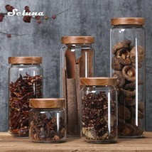 handmade Glass Spice Jars with Wood Lid Kitchen Storage Bottles  pantry ... - $13.00