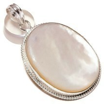 White Mother of Pearl Gemstone 925 Silver Overlay Handmade Rope Bezel Pe... - $11.95