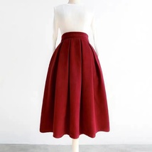  Winter WINE RED Pleated Skirt Woolen Midi Pleated Holiday Skirt Plus Size 