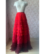 Red Tiered Maxi Skirt Outfit High Waisted Plus Size Tiered Long Tulle Sk... - $89.99+