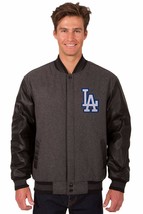 Los Angeles Dodgers Wool & Leather Reversible Jacket with Embroidered Logos Grey - $269.99