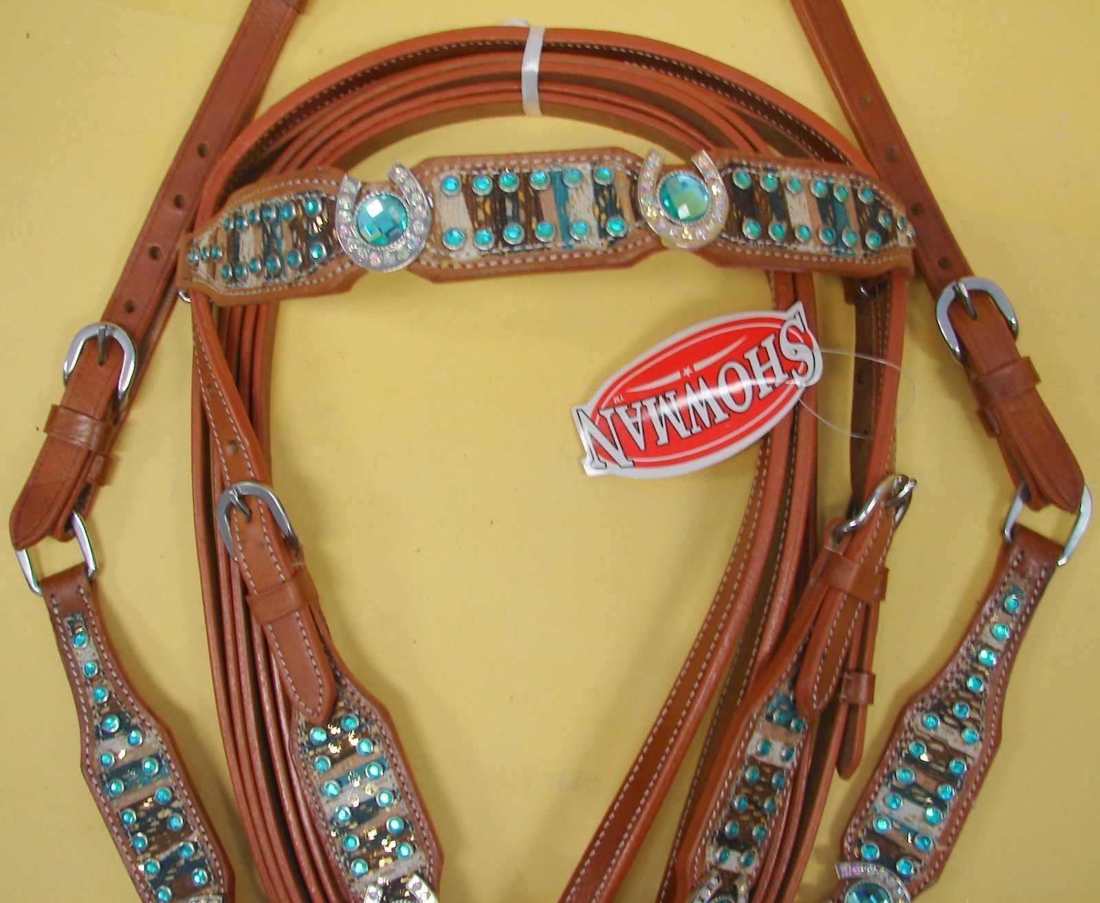 Western Saddle Horse Bling! Leather Tack Set Bridle Headstall + Breast
