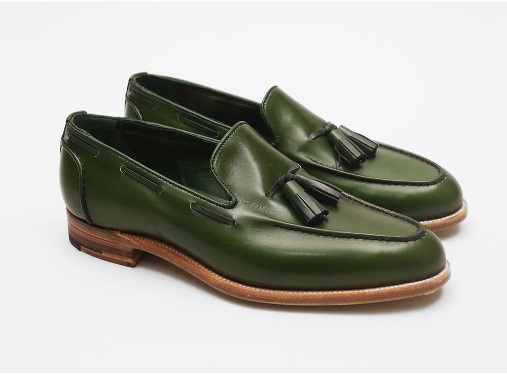 Bespoke Men's Green Leather Loafer Moccasin Formal Dress Leather Shoes