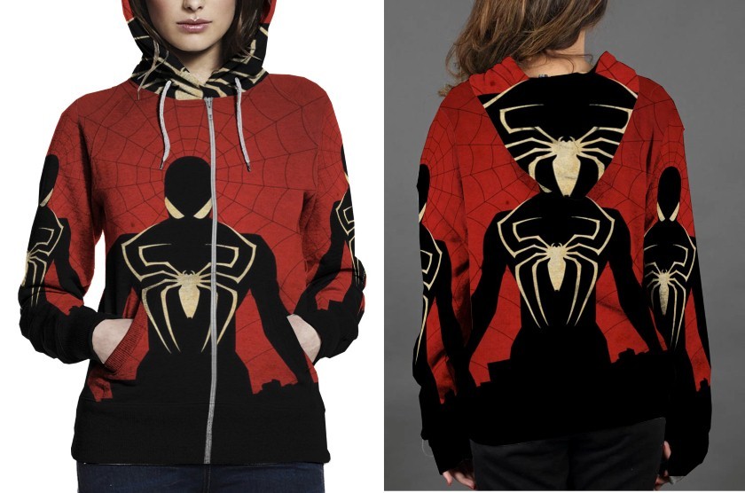Spiderman In Black Hoodie Zipper Fullprint Women