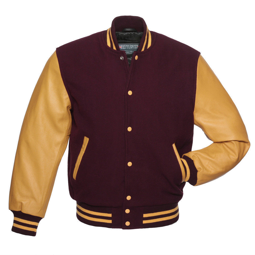 PURPLE Wool Varsity BOMBER BASEBALL Jacket - YELLOW GENIUNE Leather ...