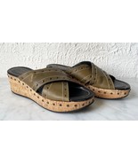 Donald J Pliner Syra Olive Green Leather Studded Slip On Wedge Sandal-Wo... - $30.36