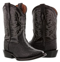 Kids Toddler Black Real Leather Cowboy Boots Stingray Crocodile Exotic Print J - $54.99