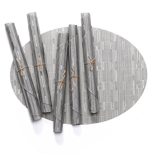 Dhome Oblong Placemats Set of 6 Durable Textilene Woven Vinyl for