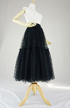 Black Tulle Midi Skirt Women A-line Black Polka Dot Midi Tulle Skirt Plus Size image 5