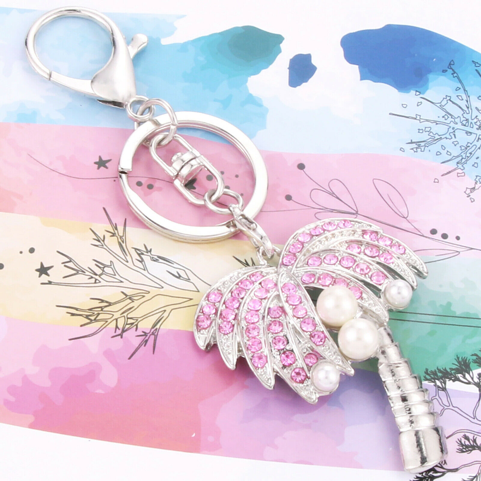 Fashion crystal keychain pearl palm pink key ring bag pendant charm jewelry