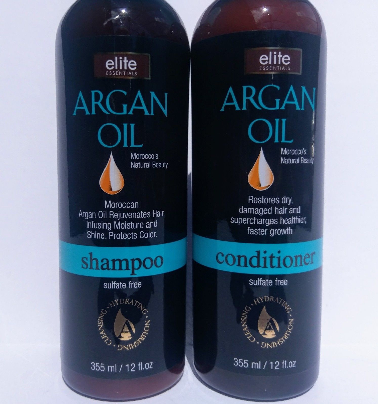 Elite Essentials Argan Oil Shampoo and Argan Oil Conditioner Set 12 Oz. Each Shampoo