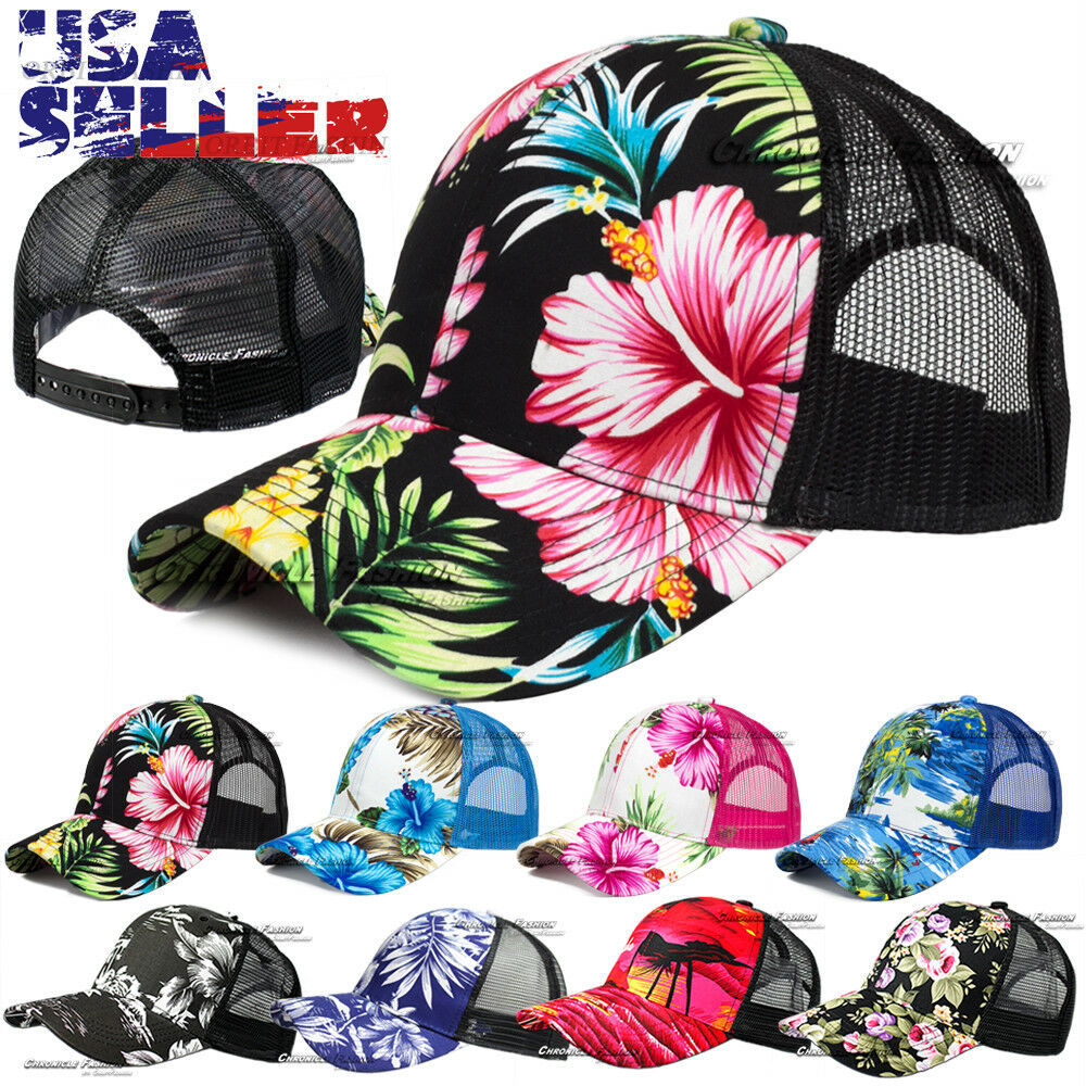 Trucker Hat Hawaiian Baseball Mesh Cap Tropical Floral Snapback Adjustable Hats