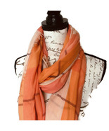 Orange Sheer Blanket Scarf Wrap Raw Hem Plaid Fall Autumn - $9.46