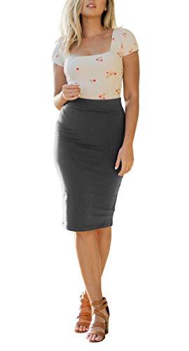 Women's High Waist Bodycon Office Midi Pencil Skirt (Medium, Ash Grey)