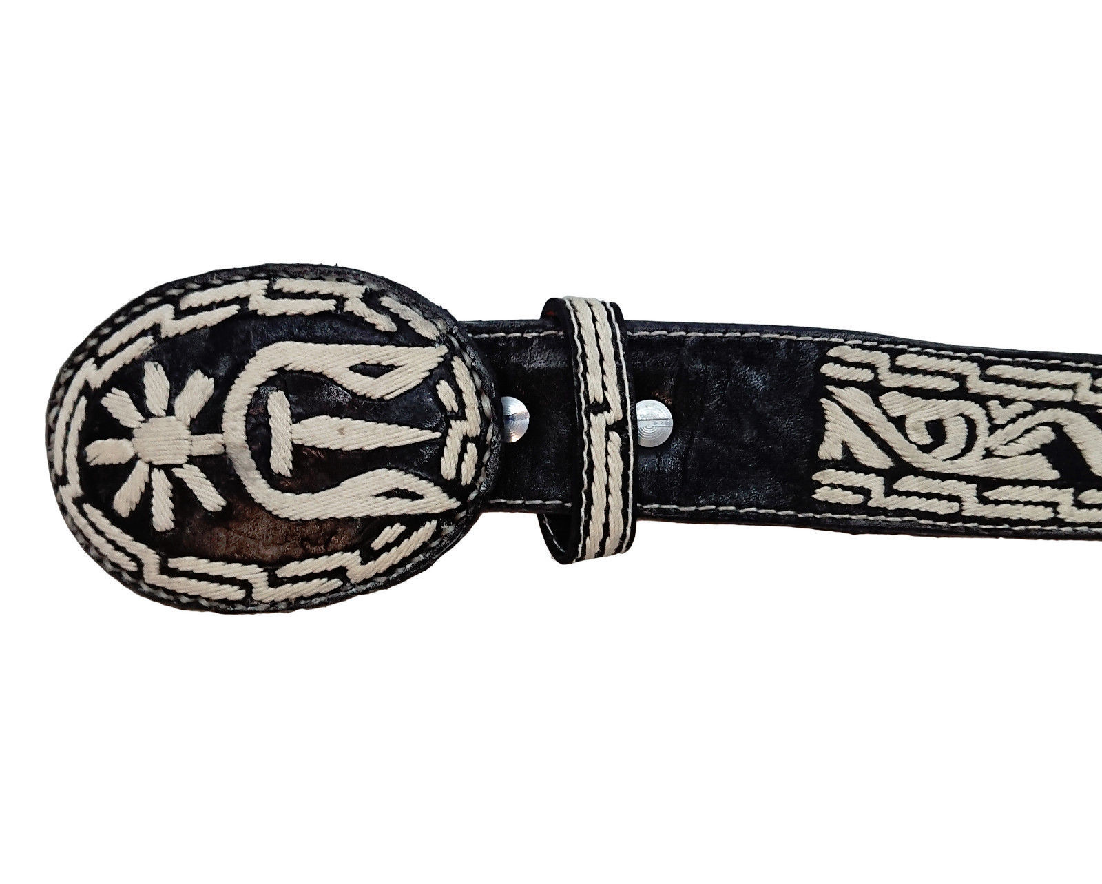 Men's Embroidered Leather Belt Horseshoe Design Black Belts