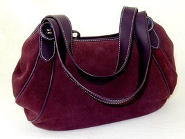 Purple Suede Purse from Ann Taylor, Loft, Zippered Top with 2 Carry Handles - $39.15