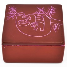 Vaneal Group Hand Carved Kisii Soapstone Sloth Mom & Baby Family 3" Trinket Box
