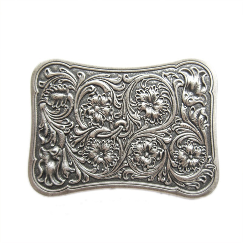 New Original Vintage Silver Plated Western Flower Southwest Rectangle Belt Buckl