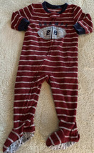 Carters Boys Red Gray Striped Blue Football Fleece Long Sleeve Pajamas 12 Months - $5.88