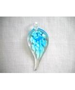 GLASS DROPLET PENDANT &amp; BABY BLUE &amp; WHITE FLORAL INNER NECKLACE FASHION ... - $7.99