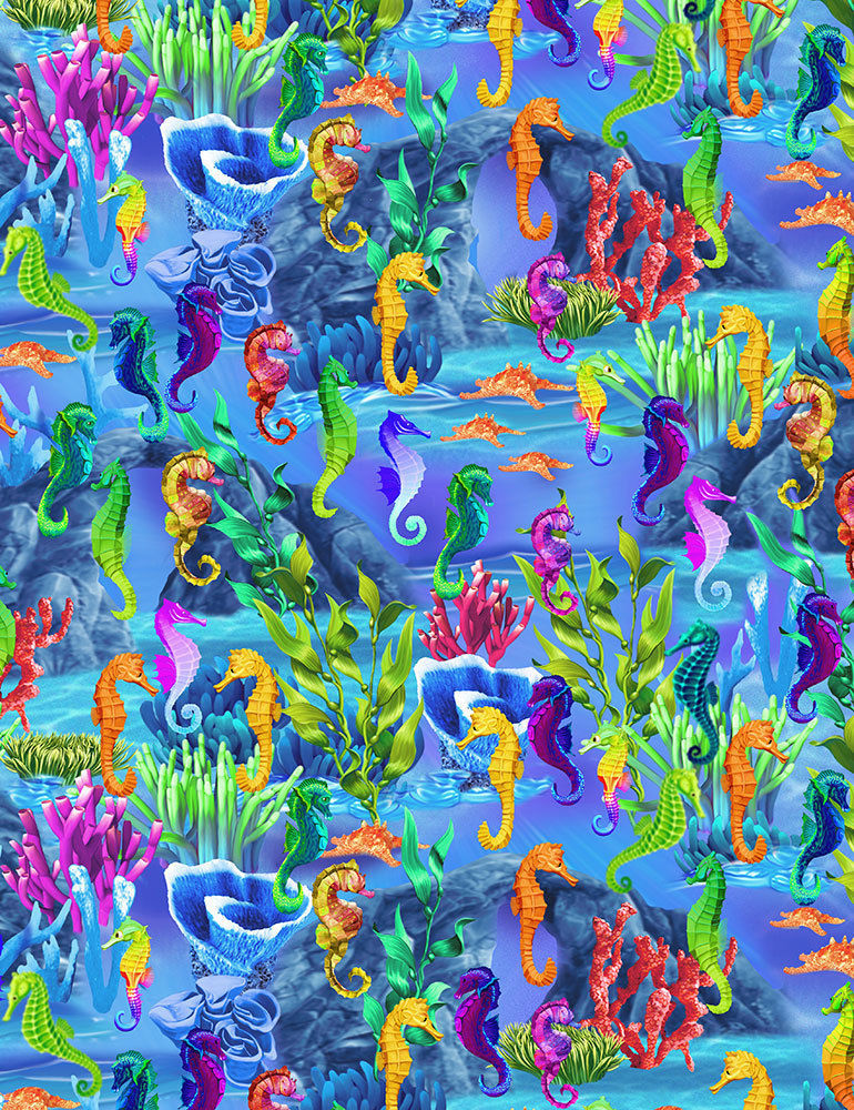 Timeless Treasures Sea Life Seahorses Sea Fabric 100% cotton Fabric by ...