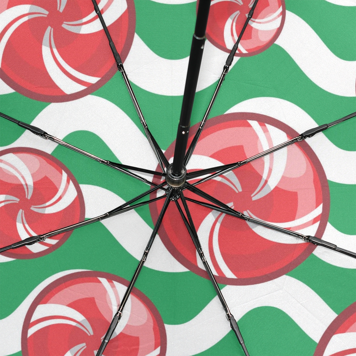 Christmas Candy Cane Sweet Candies Black Portable Compact Folding Umbrella Light Controls
