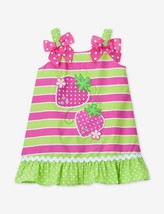 Girls 4 5 6 Pink White Green Cotton Strawberry Summer Dress Striped Sundress - $14.99