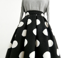 Women Winter Polka Dot Holiday Skirt A-line Black Wool-blend Pleated Skirt Plus  image 3