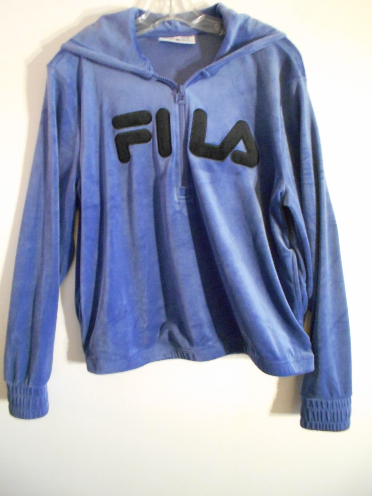 Primary image for Fila Womens Periwinkle Blue Velour Medium Hooded Athleisure Jacket Top