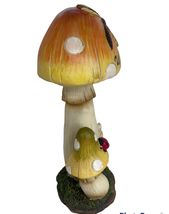Dual Mushroom Welcome Statue 12" High Ladybug and Dragonfly Accents Resin image 4