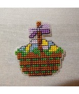 Easter Egg Basket Pin Brooch Cross Stitch  Handmade  2&quot; Spring - $14.99