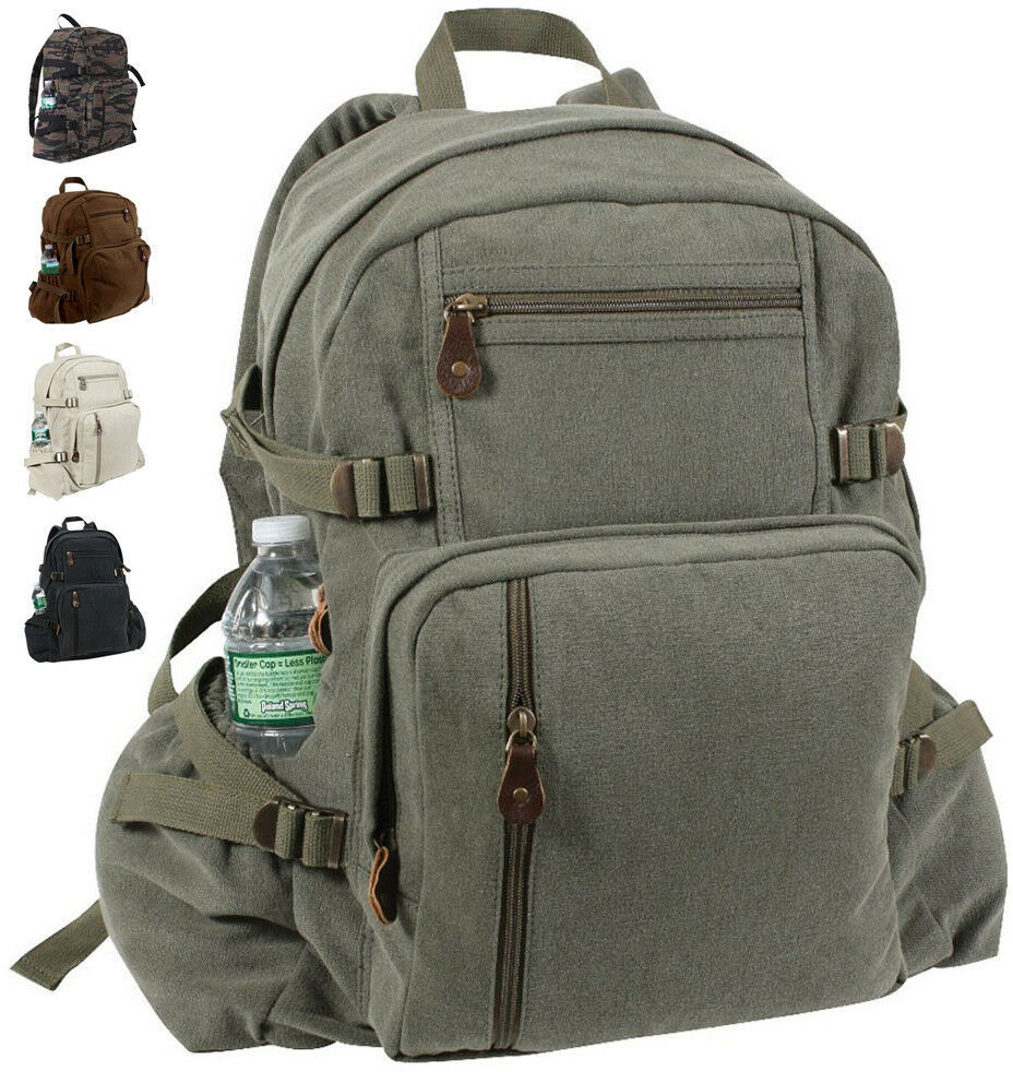 Washed Canvas Backpack School Knapsack Army Style Travel Bag Pack Mini