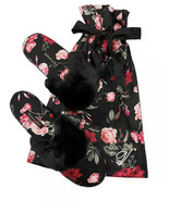 VICTORIA&#39;S SECRET NEW! Signature Black Rose Satin Slippers Large 9 10 In... - $18.00