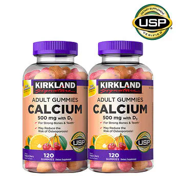 Kirkland Signature Calcium 500 mg with D3, 240 Adult Gummies - $19.99