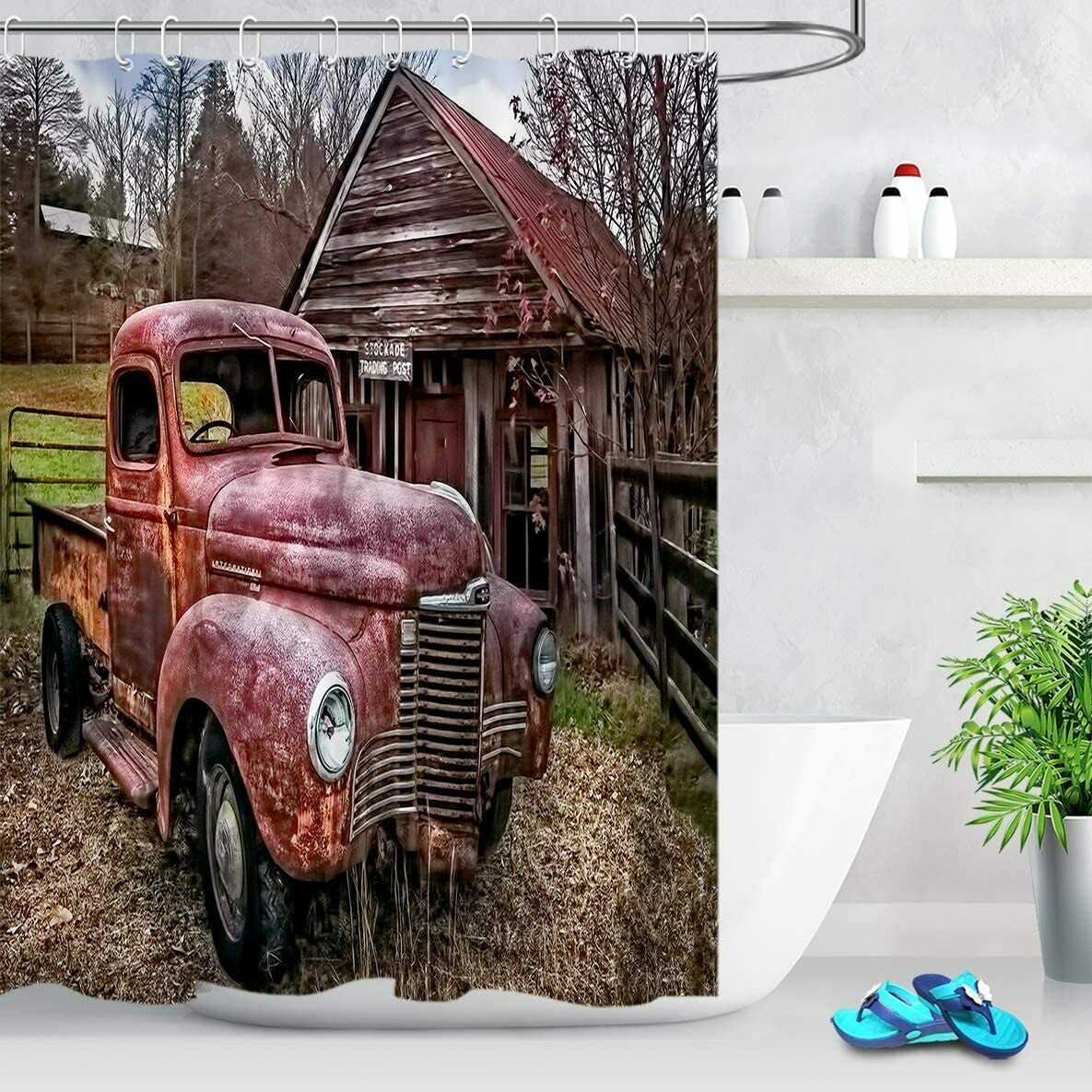 Rustic Country Classic Pickup Truck Cabin Farmhouse Fabric Shower