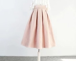 Women Winter Midi Pleated Skirt Outfit Apricot Warm Woolen Pleated Party Skirt  image 11
