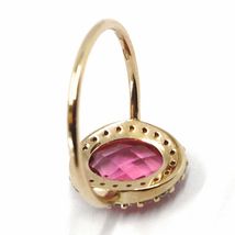 SOLID 18K ROSE GOLD FLOWER RING, CUSHION PINK OVAL CRYSTAL CUBIC ZIRCONIA FRAME image 3